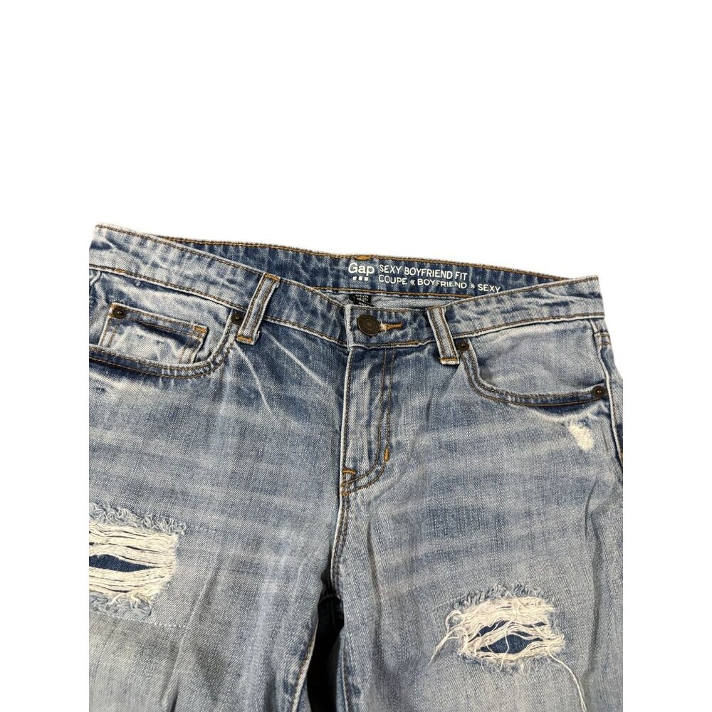 Gap 4/27 Sexy Boyfriend Ripped Distressed Cuffed Denim Jeans - Picture 5 of 9